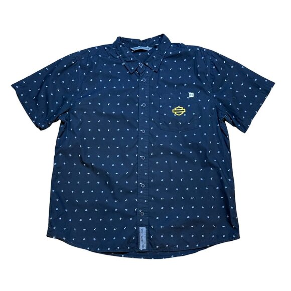 Harley-Davidson Mens Slim Fit Black Short Sleeve Shirt Size 2XL Logo Button Clos - Picture 1 of 6